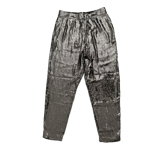 Alice + Olivia Sequin Pants 12 High-Waist Black Antique-Gold Harem Tapered - NEW - Picture 3 of 10